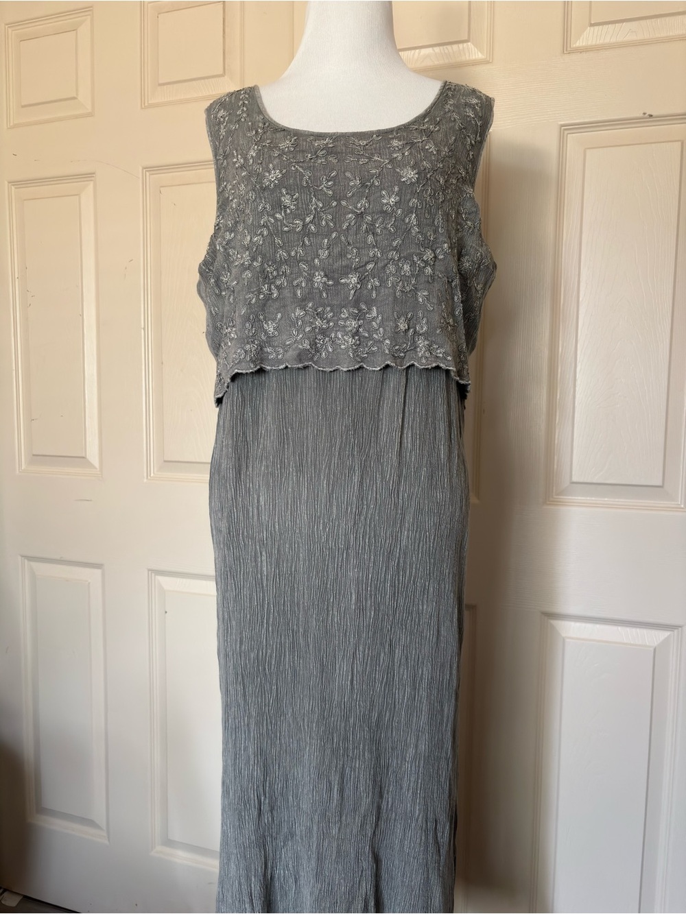Sheri Martin Gray Embroidered Overlay Maxi Dress